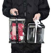 1 pieza Caja de regalo transparente de material PET de 26cm/22cm/17cm, adecuada para chocolates, pasteles, suministros para fiestas, flores de Navidad, regalos de cumpleaños, decoraciones para fiestas de vacaciones, San Valentín, Halloween, aniversario, Navidad - Negro - Ver 4