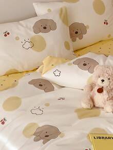 1 chiếc vỏ gối in hình hoa và cún con màu vàng kem, phù hợp với các cỡ giường đơn, đôi, cỡ Queen, cỡ King, mùa xuân/hè. - Nhiều màu - Xem 6