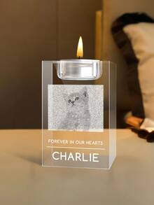 个性化纪念照片水晶烛台 - 14 种款式，可定制雕刻水晶，纪念礼品，激光雕刻玻璃，表达哀悼与慰问，珍贵纪念品 | 3D 照片水晶烛台，深切缅怀 - 纪念逝者的礼物 - 个性化激光雕刻 3D 烛台，纪念挚爱亲人、父母、宠物、猫狗，纪念礼品，圣诞礼物，纪念品，乔迁礼物，送给家人 - 彩色 - 查看 25