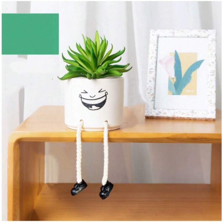 1 套陶瓷花盆，带悬挂娃娃，设计精美，手工装饰，装饰性圆形花盆，适合多肉植物和小型植物 - 彩色 - 查看 17