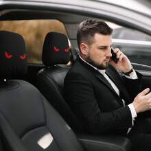 2pcs Red Eye Car Headrest Covers - New Design Fits All Vehicles, Easy Installation - Funny Car Interior Decor For Drivers & Passengers - Durable Fabric Headrest Protectors With Eye-Catching Print