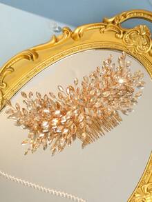 1pc Women's Handmade Woven Gold Luxury Hair Comb, Romantic Headpiece, Red Vibrant Brilliant Silver Accessory, Bridal Wedding Decor, Sparkling Crystal Jewelry Valentine's Day Accessories - 香檳色 - 查看 3