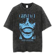Anime Solo Leveling Oversized Tshirts For Men Gym Vintage Heavyweight T Shirts Cotton Workout Acid Wash Baggy Tees Unisex - màu đen - Xem 1
