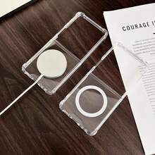 1 Pc Minimalist Clear Magnetic Ultra-Thin Phone Case Compatible With Samsung Galaxy Z Flip7 Flip6 Flip5 Flip4 Cases - Clear Air Cushion Shockproof Cover - Clear - View 9