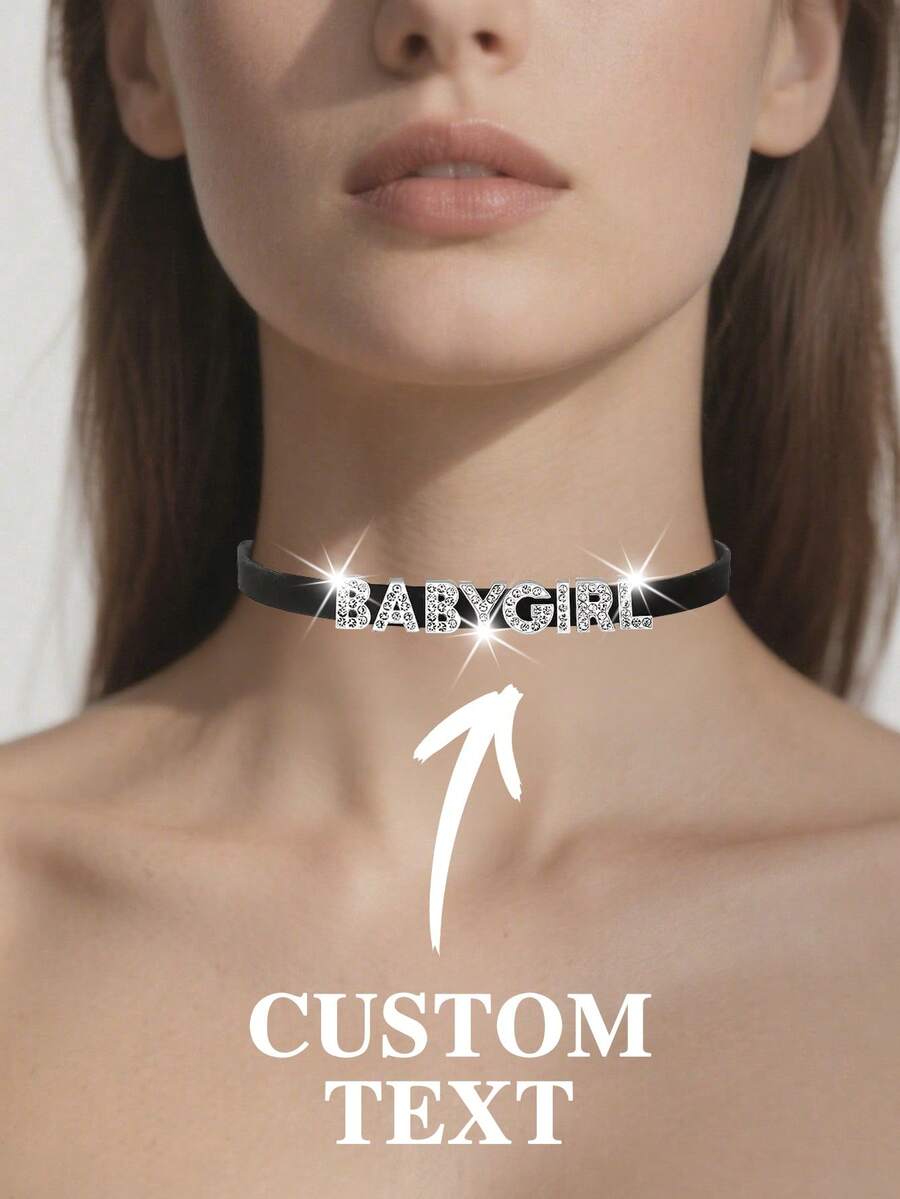 1pc Customized Gothic Letter Choker Necklace For Women, Black Soft Collar Necklace For Party, DIY Personalized Name Necklace Gift