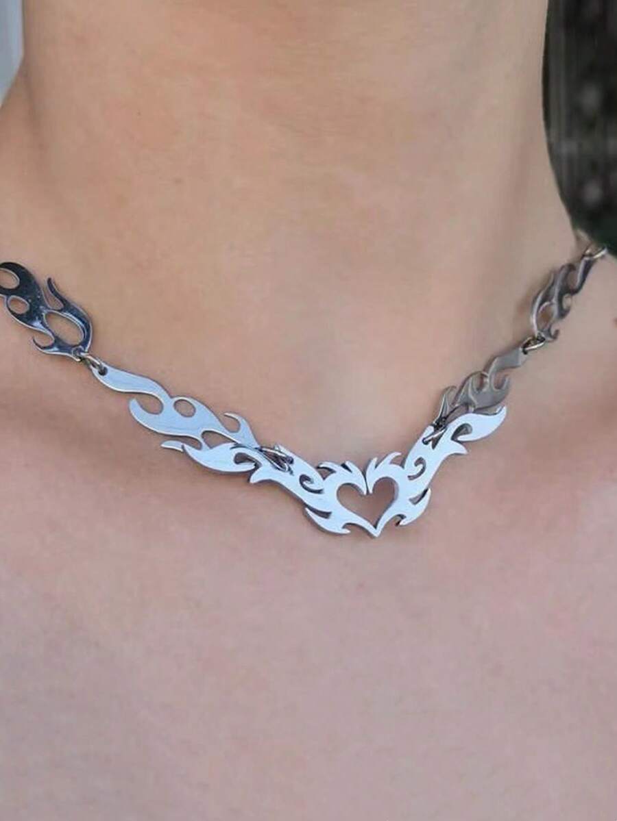 1PC Punk Hip Hop Metal Hollow Clavicle Chain Necklace Jewelry,Silver Color Thorn Heart Choker Necklace For Woman Man - Necklace - View 1