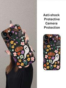 1 pièce Étui de téléphone avec motif citrouille fantôme, avec rebord surélevé pour la caméra et protection des bords en TPU, compatible avec 16/15/14/13/12/11 Pro Max, Galaxy S25/S24/S23/S21 et série A54/A53/A52/A34/A15, cadeau mignon pour les amis, la famille, les couples, les anniversaires - Noir - Voir 5