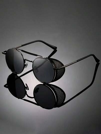 1 Cặp kính thời trang Steampunk gọng tròn bằng kim loại dành cho nam, phù hợp với mọi mùa, nhiều màu sắc, lý tưởng cho trang phục thời trang, tiệc tùng, đi chơi, kỳ nghỉ ở bãi biển, đạp xe, lái xe, hoạt động ngoài trời, câu cá và tặng quà
