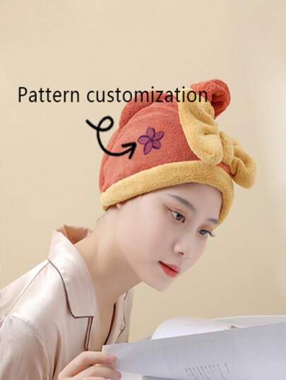 1pc Customizable Women's Absorbent Hair Drying Cap, Thick Quick-Dry Shower Cap, Bath Towel Wrap