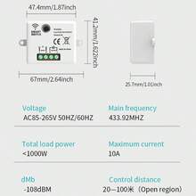 Este control remoto inalámbrico, con un receptor y dos interruptores, proporciona control inteligente de luminarias y electrodomésticos. Ideal para diversos entornos, como hogares, granjas, fábricas, oficinas, laboratorios y supermercados, puede operar remotamente cualquier dispositivo conectado al receptor, como lámparas, sistemas de iluminación, ventiladores, trituradores de basura y enchufes inalámbricos, y transmitir señales. - Blanco - Ver 2