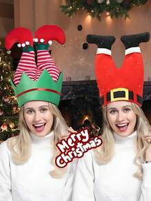 1pc Red Funny Christmas Party Beanie – Elf Pants & Santa Design | For Ugly Sweater Parties, Decor & Gifts - Multicolor - View 4