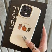1pc TPU Material Fashionable Minimalist Autumn Elements Coffee Cup Pumpkin Maple Leaf Pattern Phone Case Compatible With Iphone/Compatible With Redmi,International Version, Not The Domestic Version - White - View 2