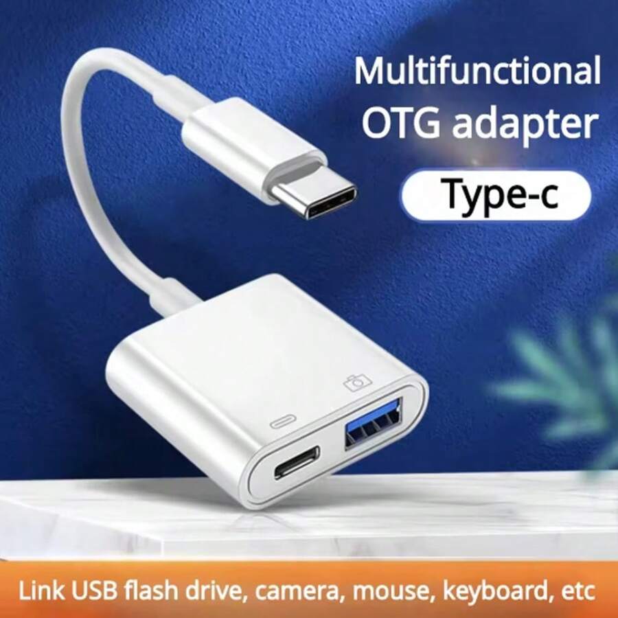 1 个 Type-C OTG 适配器,快速充电数据线适配器 USB-C 至 USB 3.0 充电分线器,带 Type-C 快速充电,支持充电和 OTG 适配器转换器,兼容 16 Pro Max/16 Pro/16/15 Pro Max/15 Pro/15 - 白色 - 查看 1