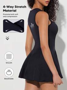 Women's Sleeveless High Stretch Square Neck Y2k Athletic Mini Dress - Black - View 2