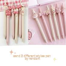 3-6支0.5毫米黑色凝胶墨水塑料点击粉色奶油色可爱女孩笔，2种款式随机发送 - 多色 - 查看 14