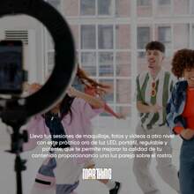 Aro Luz Led Profesional Con Tripie De Pedestal Telescopico Altura Hasta 210cm Portatil En Estuche Y Tripie De Mesa Para Maquillaje, Ideal Para Maquillistas, Creadores De Video, Fotografia, Contenido - Blanco y Negro - Ver 9