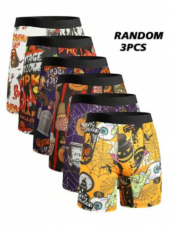 3pcs/Pack Random Digital Print Oversized Men's Boxer Briefs