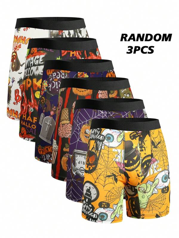 3pcs/Pack Random Digital Print Oversized Men's Boxer Briefs
