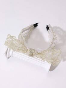 1件女士时尚优雅米色蕾丝蝴蝶结发箍，适合日常、节日、派对等场合佩戴的头饰 - 卡其色 - 查看 7