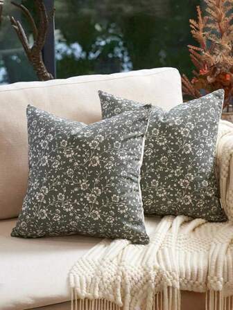 2pcs Vintage Floral Print Pillow Covers, Christmas, Year-End Winter Floral Decorative Pillow Covers, Soft Botanical Print Sofa Cushion Covers, Suitable For Bedroom, Living Room, Dining Room, Dorm, Back To School Season Home Decor Waist Cushion Covers (Pillow Inserts Not Included)