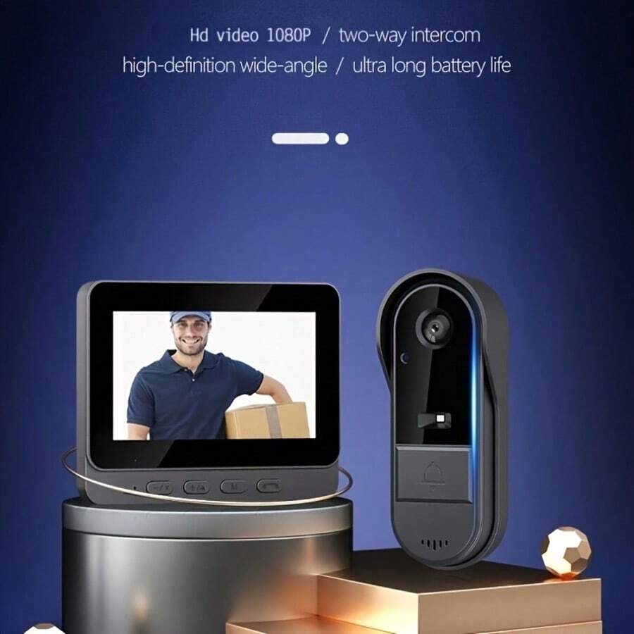 Wireless Video Doorbell, Smart Doorbell High-Definition Camera, 1800 MAh Large-Capacity Battery, Indoor View Outside, Two-Way Intercom, Ultra-Long Battery Life, Automatic Video Recording, Support SD Card Video Storage, Wireless Application - 黑色 - 查看 1