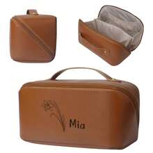 1pc Custom Leather Make Up Bag, Laser Engraving Slogan Or Name,Customize Your Exclusive Makeup Bag,Large Capacity Storage Bag For Travel, Friends Gift Customization