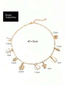 1pc Ocean Style Seashell, Turtle, Starfish Necklace With Faux Pearl Scallop & Conch Charm Pendant For Women – Beach-Inspired Clavicle Chain Jewelry - Vàng 5 - Xem 5