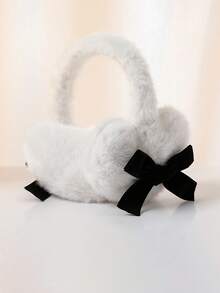 1pc Autumn/Winter Plush Bow & Heart Earmuffs, Thermal Lined Thick Cold-Proof Ear Warmers, Cycling Thermal Ear Covers - Multicolor - View 2