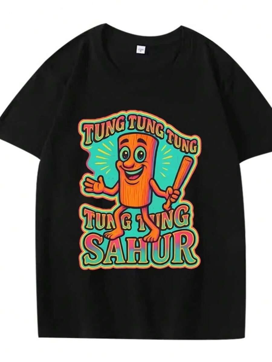 Tung Tung Tung Sahur Italian Brainrot T Shirt Men's Women Cotton Fashion Short Sleeve Summer Print Unisex Tops Camisetas - 黑色22 - 查看 1