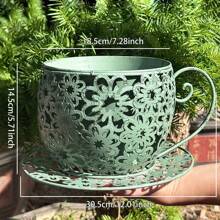 1 件复古美式乡村风格镂空花盆，带咖啡杯设计的装饰铁艺花盆，轻质金属花盆，适用于露台、阳台和花园装饰，花园花盆 - 彩色 - 查看 16