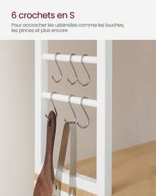 VASAGLE Étagère de Cuisine, Étagère pour Machine à Café, 6 Étagères, 6 Crochets, pour Four à Micro-ondes, Cadre en Acier, Style Industriel, 40 x 80 x 167 cm, Doré Chêne et Blanc Nuage - Blanc - Voir 8