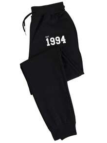 Men's Casual Sweatpants, 1994 Men's Casual Sweatpants, With Pockets, Regular Fit, Slightly Elastic, Elastic Zipper Waistband, Comfortable Jogging Pants - 黑色 - 查看 2
