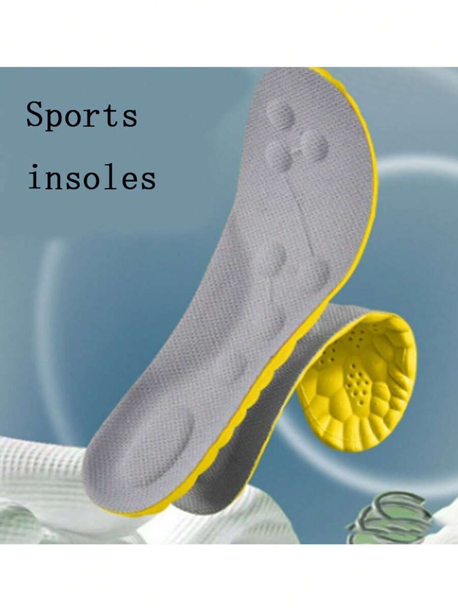 1 Pair Of Cloud Sports Shock-Absorbing Insoles, Anti-Odor, Breathable And Sweat-Absorbing Insoles, Soft, Elastic And Pain-Proof High-Elastic Insoles - Yellow - View 1