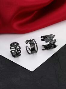 3pcs Adjustable Stainless Steel Black Gothic Decorative Rings Set, Suitable For Decoration Or Gift - Black - View 2