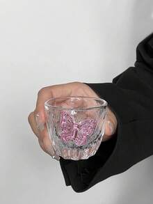 1pc/2pcs Japanese Style Glass Teaware, Wabi-Sabi Kung Fu Tea Cups, Pink Butterfly Small Tea Cups, Glacier Cups, Home & Dining Decor, Elegant Luxury Single Sip Glasses - Transparent - View 8