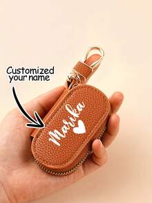 1pc Personalized Name Car Key Holder, Customized Genuine Leather Car Keychain, Leather Keychain, Key Pouch, Leather Key Case, Leather Gift, Gift For Her - Multicolor - View 4