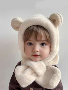 儿童帽子围巾套装，可爱又萌，厚实又温暖，护耳，适合秋冬季，男孩女孩都适用 - 彩色 - 查看 5