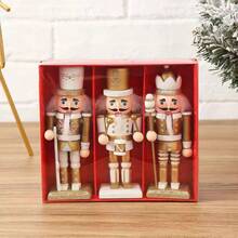 3pcs Golden Nutcracker Decoration, Nutcracker Creative Puppet Man Decoration, Christmas Day Decoration Home Decoration, Nutcracker Solid Wood Decoration, Home Festival Decoration Supplies Christmas Decorations Room Decor Winter