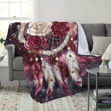 1pc Beautiful Dreamcatcher Pattern Flannel Blanket, Warm, Soft, Lightweight, Machine Washable, Suitable For Sofa, Bed, Travel, Camping, Living Room, Office, Couch, Chair And Bed, All Year Round Use!