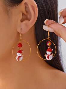 1 对圣诞雪人吊坠耳环，可爱喜庆，适合节日和日常佩戴，最佳礼物选择 - 紅色 - 查看 2