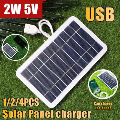 1/2/4pcs 2W 5V Solar Panel, Outdoor Hiking Camping Portable Battery Power Bank Charging Panel With USB Port, Flexible Solar Charger