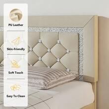 HOMBCK Twin/ Full/ Queen/ King Size Bed Frame, Upholstered Bed Frame With Diamond Headboard And Footboard, No Box Spring Needed, Easy Assembly, White/ Beige/ Black/ Grey/ Pink/ Purple/ Green - 米色 - 查看 3