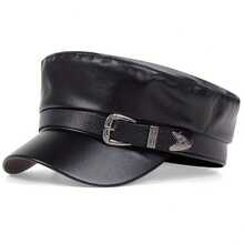 1Piece Men Metal Belt Buckle Pu Leather Flat Caps Outdoor Sunscreen Leisure Hat Spring Autumn Travel Tourism Beach Vacation - 彩色 - 查看 7
