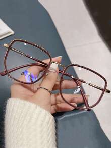 1Pc Fashion Vintage Metal Oversize Square Frame Eyeglasses For Women -Flash Rhinestone,Sparkling Glitter, Chic Lightweight Eyeglasses, High Quality ,Suitable For Daily Use,Phone Computer Reading Goggles