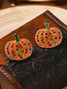1 Pair Fashionable Alloy Drip Oil Witch Hat & Pumpkin Earrings, Funny Halloween Ghost Earrings, Cross-Border Jewelry
