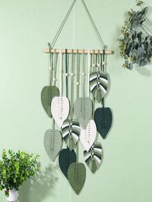 1 pieza Tapiz tejido a mano con hojas, decoración bohemia de pared con flecos, para habitación de niños, decoración de pared del dormitorio