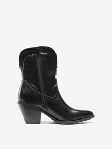 Women's Cowboy Ankle Boots Western Fashion Cowgirl Mid-Calf Boots Low Chunky Block Heel Pointed Toe Fall Booties Shoes