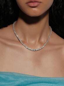 1pc 3mm Top Quality Hip Hop Four Claw Diamond Tennis Chain Necklace In White Gold Adjustable Clavicle Necklace S925or925 Sterling Silver Shining Light Luxury And High-End Exquisite Fine Jewelry Gifts For Women - 3mm High-end Full Diamond Necklace - View 3