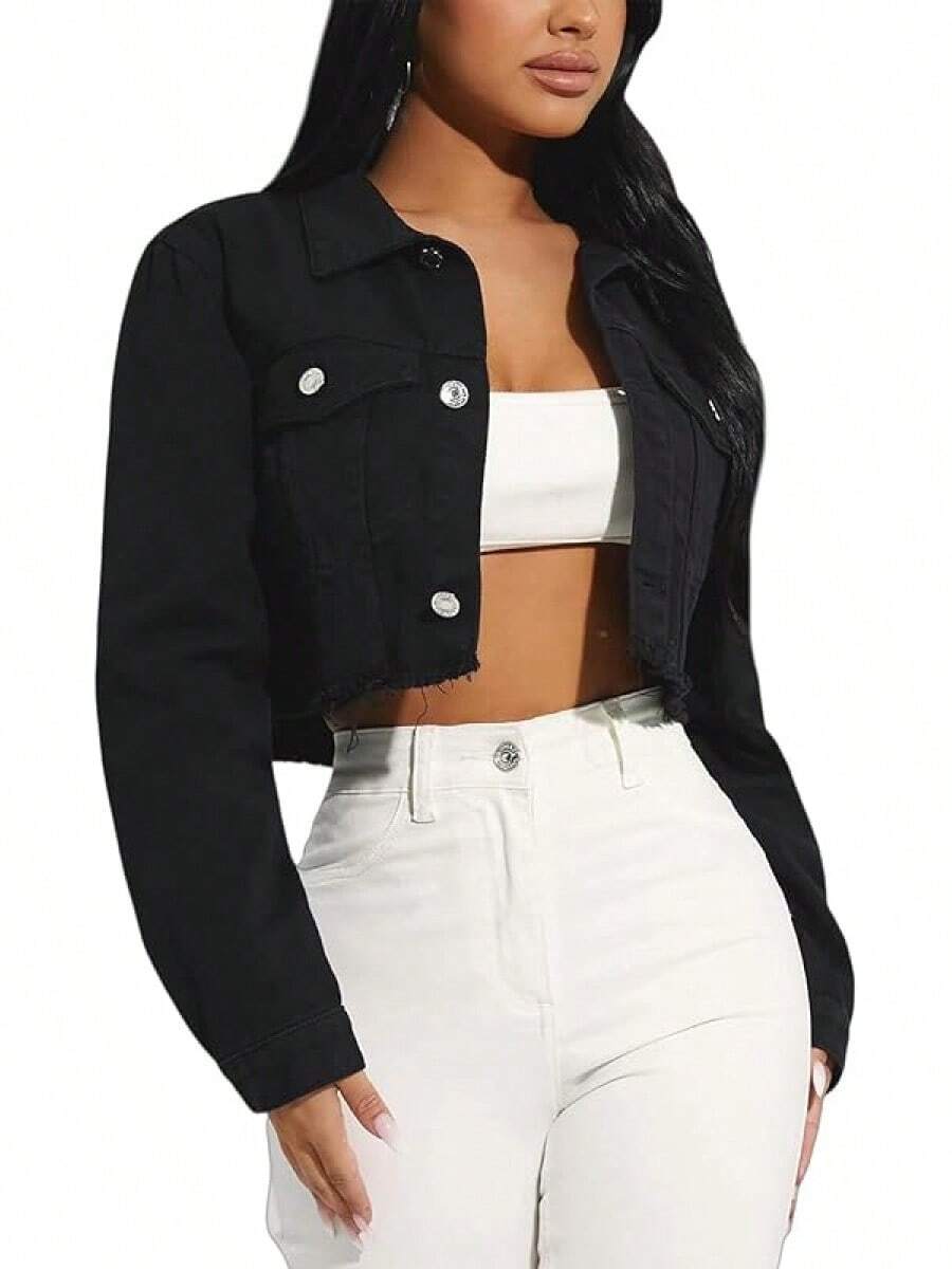 Cropped Jean Women Long Sleeve Classic Casual Crop Top Jackets Coat