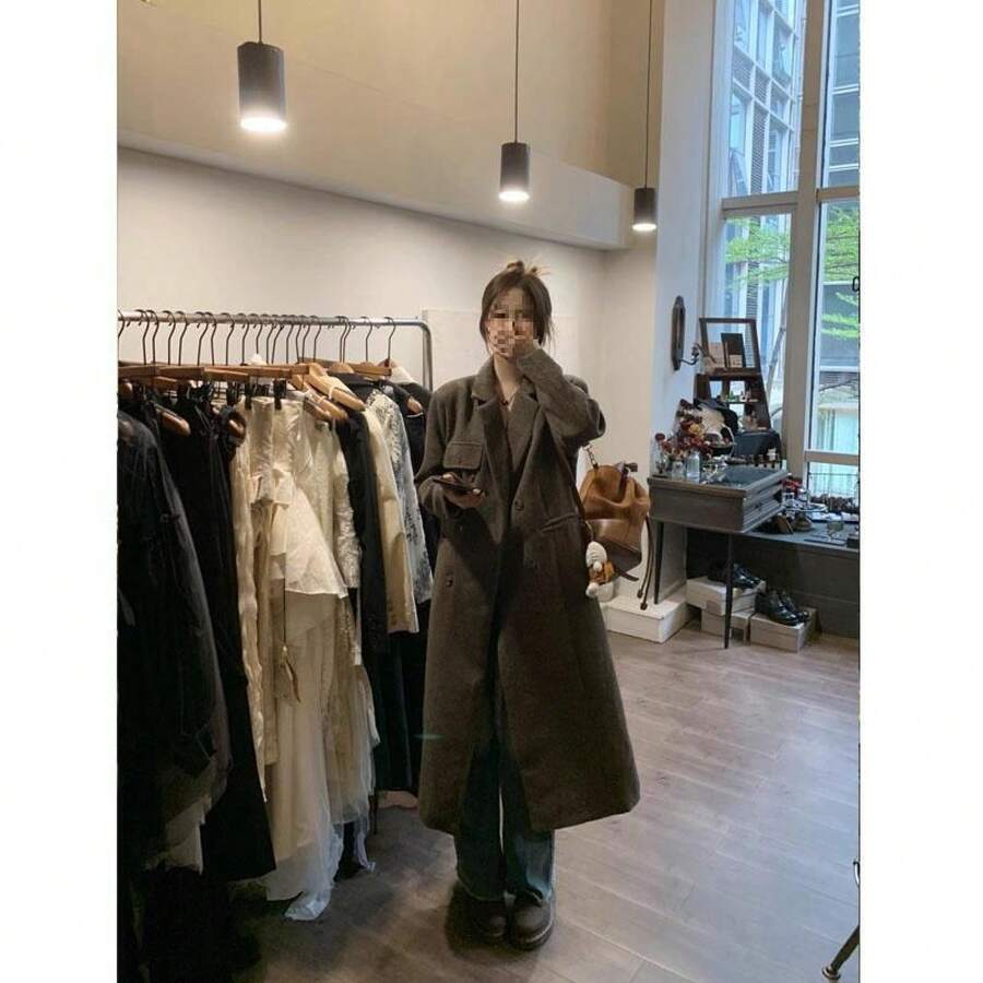 2025 年秋冬の新しいスタイルの厚みのある小さなウールのヘボンスタイルの女性用の美しいウールのコート - ブラックヘリンボーン - チェックする 1